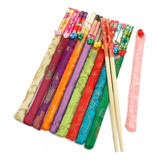 Set 20 Pcs Palillos Chinos Madera Bambu Funda De Tela