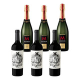 Champagne Espumante + Vino Malbec Cordero Piel Lobo Caja X6