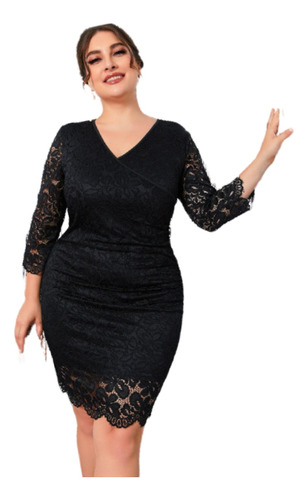 Vestido Negro Corto Elegante Fiesta Encaje Formal Curvy Xl