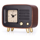 Bew Reloj Despertador Bluetooth De Madera Retro, Altavoz Vin