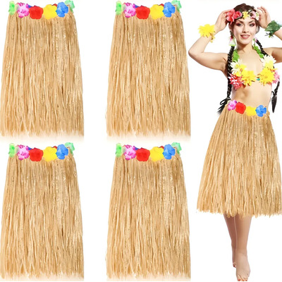 5 Falda Hawaiana Rafia Larga 60cm Paja Mujer Disfraz Flores Fiesta Tropical Luau Playa Danza Hula Cosplay Carnaval Halloween Eventos Verano Decoracion