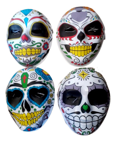 Kit C/ 03 Máscaras Caveira Mexicana Colorida Festas Eventos