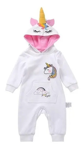 Mameluco Pijama Bebé Unicornio Blanco Con Alas