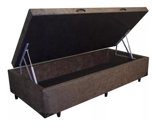 Cama Box Baú Solteiro Suede Marrom - 88x188x40