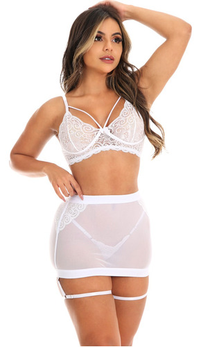 Lingerie Transparente Com Saia Sexy Sensual Envio Imediato