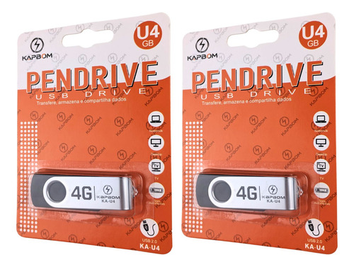 Kit 2 Pendrive 4gb Usb 2.0 P/ Backup De Foto Video E Musica