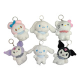 Llaveros De Kuromi Y Kitty Tipo Peluche 6 Unidades