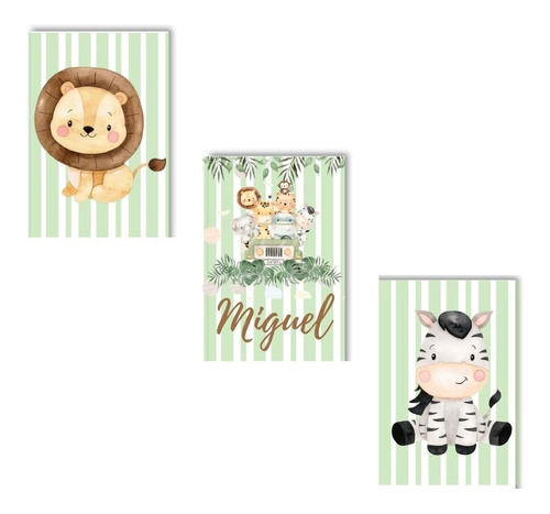 Kit Placas Quadros Decorativos Mdf Bebê Quarto Menino Safari