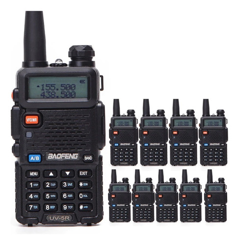 Kit 10 Rádio Comunicador Ht Dual Band Uhf Vhf Uv-5r Fm Fone