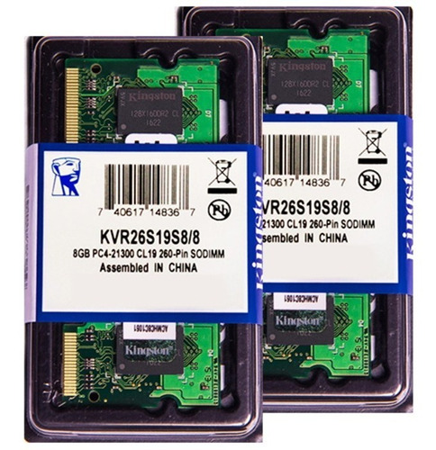 Memória  Kingston Ddr4 8gb 2666 Mhz Notebook - Kit C/ 02 Uni