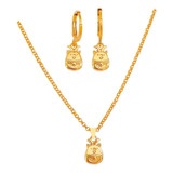 Set Juego Collar & Aretes Reno Chapa De Oro 18k Regalo Niñ@