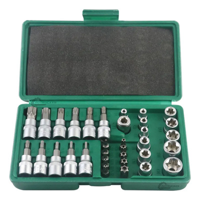 Juego De Dados Y Puntas 3/8 Torx, 34 Pzs, Hembra Y Macho