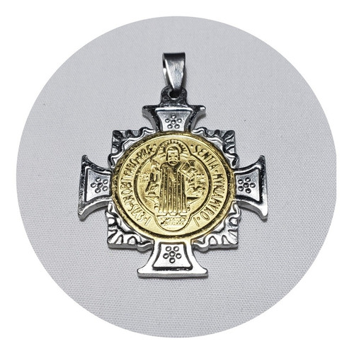 Medalla San Benito Acero Quirurgico Cruz Grande  C/dorado