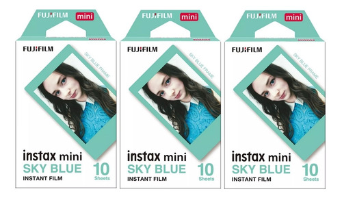 Filme Instantâneo Instax Mini 30 Fotos Borda Sky Blue 