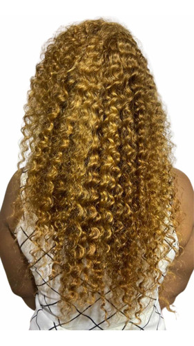 Peruca Front Lace -cabelo Humano Cacheado Loiro/mel 60cm