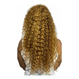 Peruca Front Lace -cabelo Humano Cacheado Loiro/mel 60cm