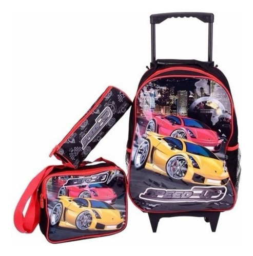 Kit Mochila Escolar Infantil Com Rodinhas Lancheira E Estojo