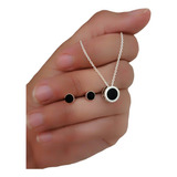 Conjunto Cadena Italiana Con Susanita Negro 8mm Aros Plata 