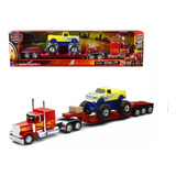 New Ray 1:32 Peterbilt 379 Lowboy Con Moster Truck- Escala