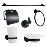 Set De Accesorios Para Baño 6pz Negro Mate Elegante Metalflu