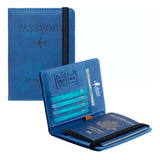 Porta Pasaporte Documentos Funda Protectora Viaje Con Rfid Color Azul
