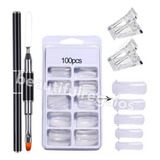 Kit X4 Cápsula Dual Broches Sujetadores Pincel Para Polygel 