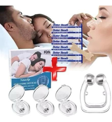 Set Anti Ronquido Clip Silicona + 5 Tira Nasal Autoadhesivas