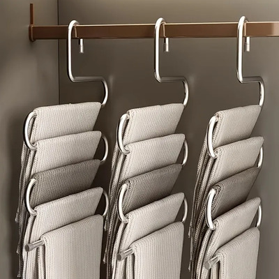 Cabide S Em Aço Inox 5 Níveis Para Calças E Toalhas Prateado | Frete grátis