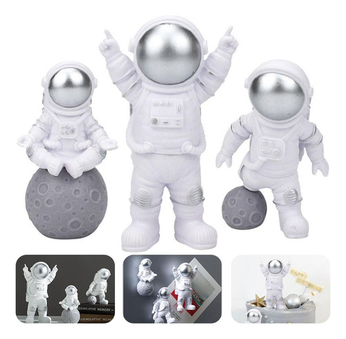 Juego De 3 Astronauta Ornamento Planeta Decoración Estatuas