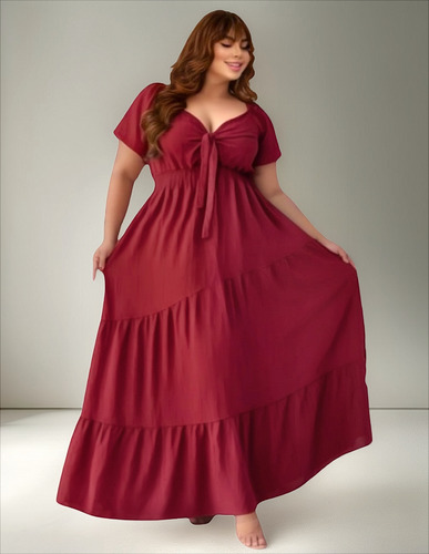 Vestido Longo Plus Size Moda Envangelica Soltinho Manguinha