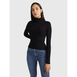 Playera Slim Con Cuello Vuelto Negra De Mujer Tommy Hilfiger