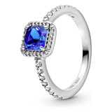 Anillo Cuadrado Azul Con Halo