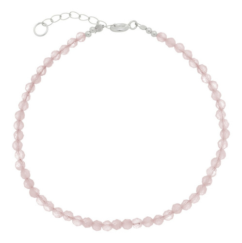 Pulseira Pedra Quartzo Rosa Em Prata De Lei 925