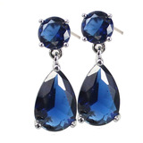 Elegantes Aretes Broquel Azul Mar Swarovski En Oro Lamin 18k