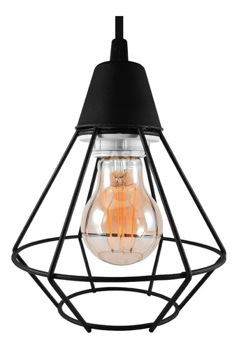 Lámpara Colgante Vintage Negro Jaula Diamante Moderna 1 Luz