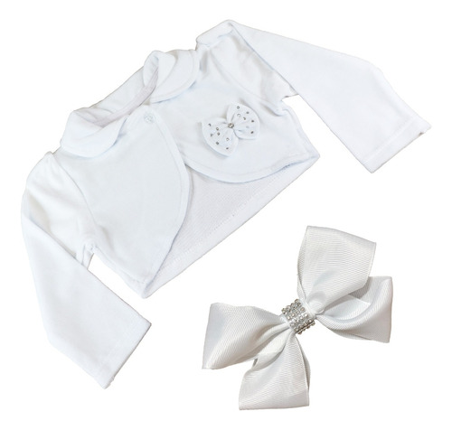 Bolero Casaco Infantil Branco Plush Com Laço Festa Casamento