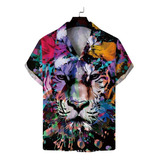 Q Camisa Casual Tigre Con Estampado Abstracto Tinta Salp