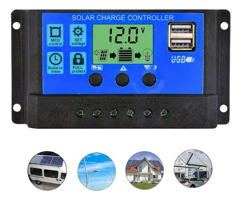 Controlador De Carga Painel Solar 60a Usb 12/24v Pwm Lcd 