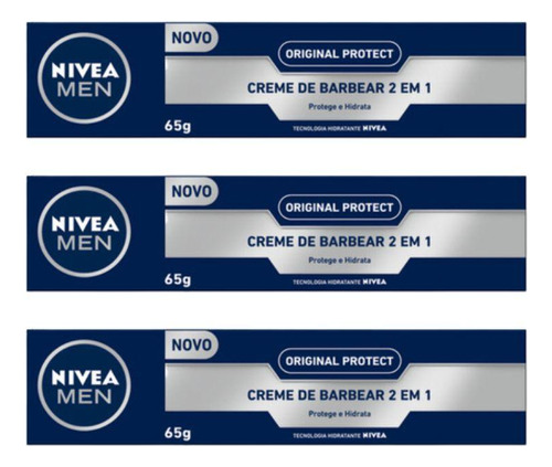 Creme Barbear Nivea 65g 2 Em 1 Protect - Kit Com 3un