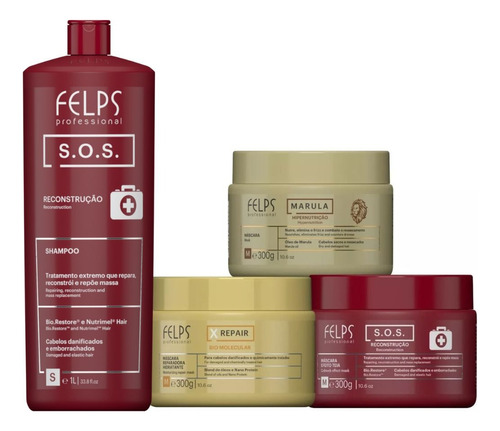 Felps Kit Shampoo Sos 1 Litro + Cronograma Capilar + Brinde