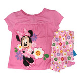 Pijama Minnie Mouse Rosa Con Short Flores Niña