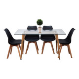 Juego De Comedor Vidrio Nordico 1,40 Haya + 4 Sillas Tulip