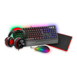 Kit Teclado Mouse Gamer Audífonos Profesional Usb Luz Led Color Del Mouse Negro Color Del Teclado Negro