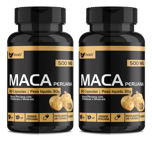 Kit 2x Maca Peruana 500mg Muwiz 120 Cápsulas (total 240caps) Sabor Sem Sabor