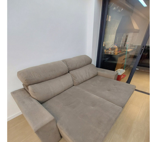 Sofa Retrátil Em Sued Cinza 2,30 M