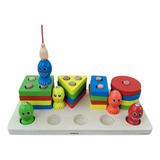 Material Didáctico Montessori Juego Pesca Y Apilador Niños Color Marrón