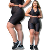 Short Preto Cirrê Academia Cós Duplo 3d Disco Plus Size 