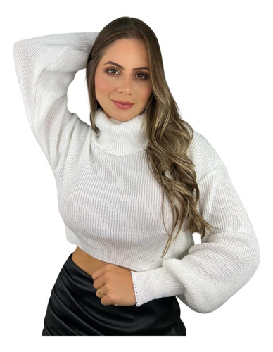 Blusa Feminina Em Tricô Manga Longa Lisa 