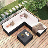 Uniroi Pe Rattan Black Wicker Outdoor Furniture Sofa Set, Pa