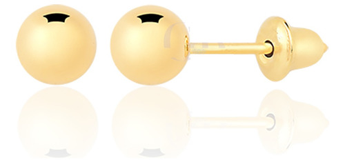 Brinco De Ouro 10k Bola Bolinha 4mm Para Mulheres Crianças 